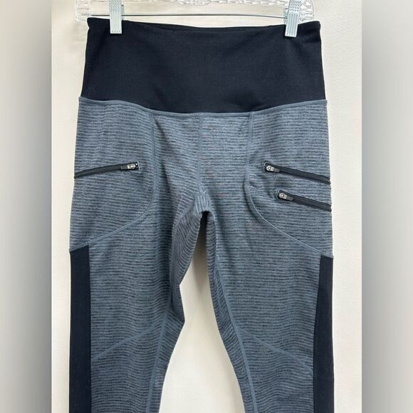 Zella Leggings Zip Pockets Hi Rise Striped Blue Gray Black M - Picture 3 of 5